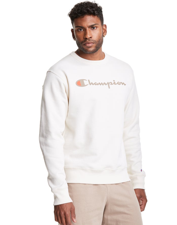 Hanorac Champion Powerblend Fleece Crew Script Logo Barbati Albi - Romania FQXPVMT-81